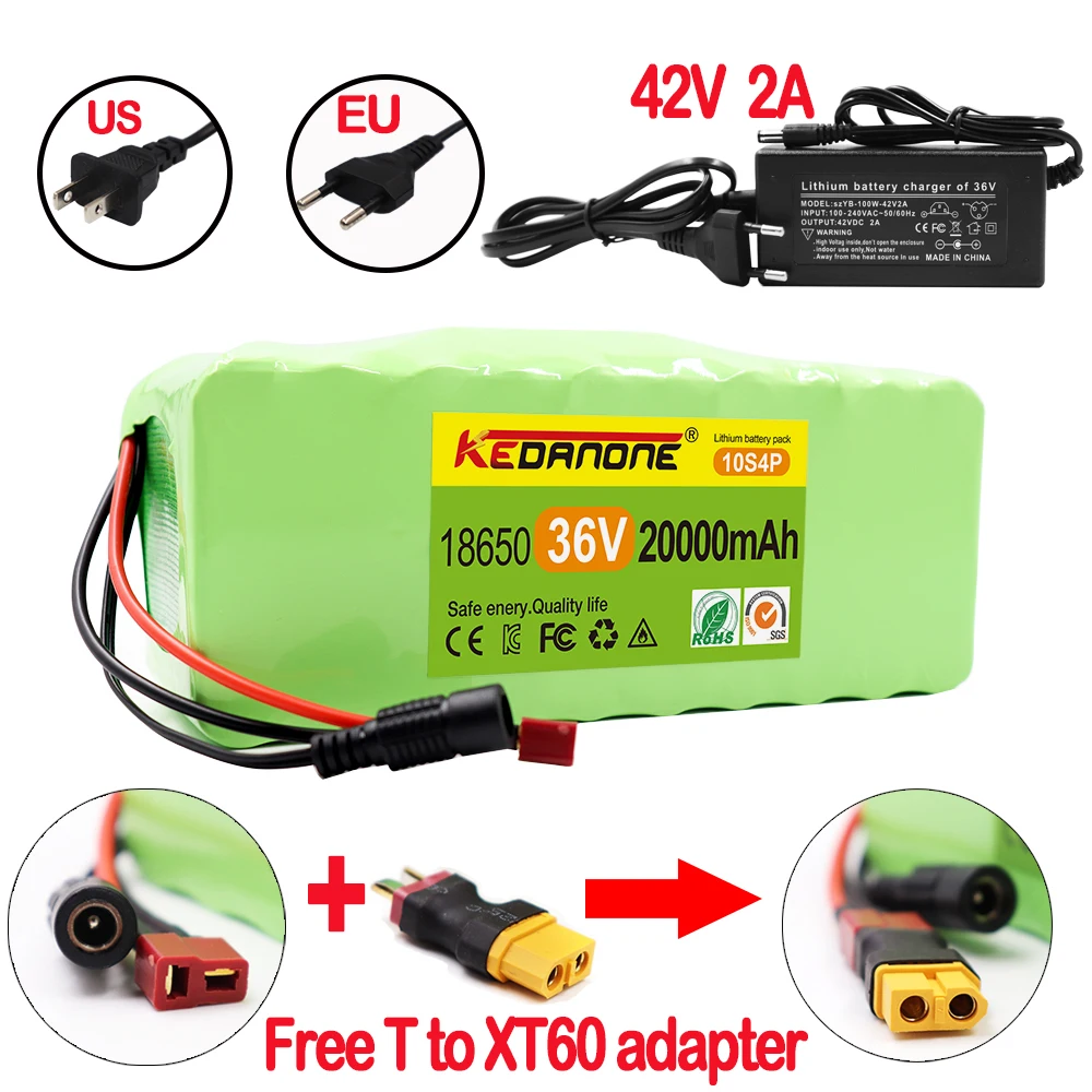 

New 36v Battery 10S4P 20Ah 18650 Pack High Power Battery 42V 20000mAh Ebike Electric Bike BMS+42V2A Charger