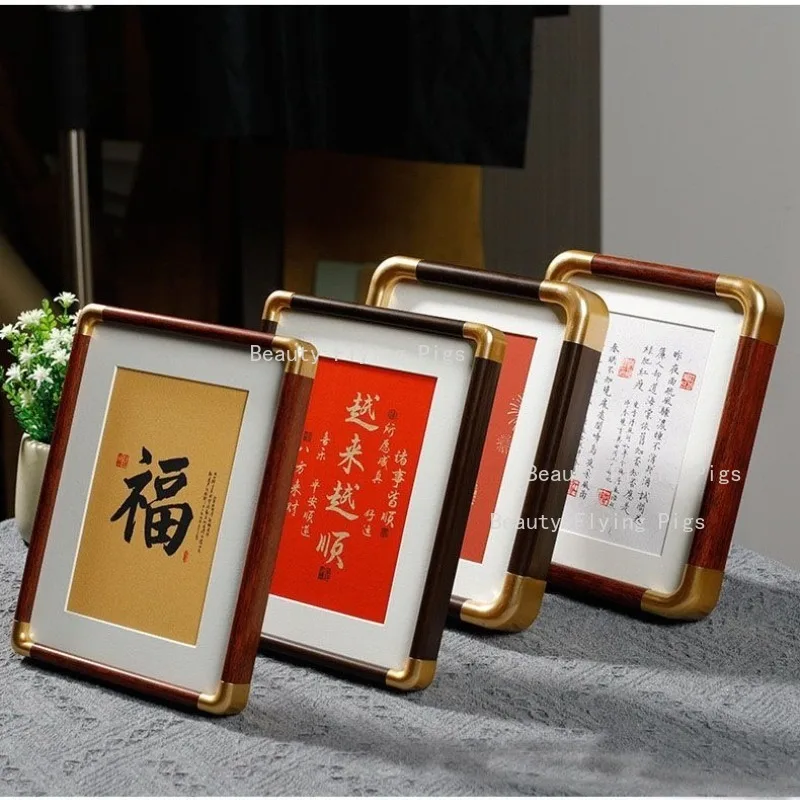Plastic Photo Frame with Metal Corner Protectors, Imitation Wood Photo Frame, Desktop Decorative Photo Frame Excluding Cardboard