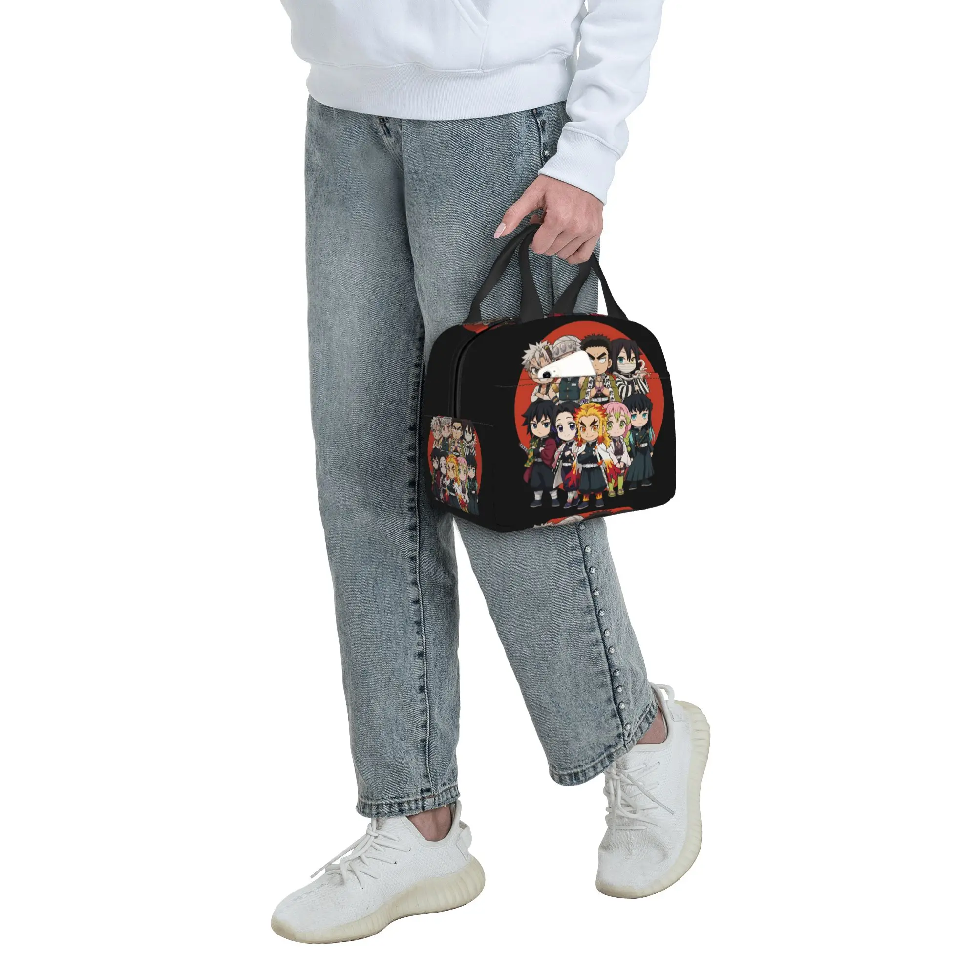 Custom Demon Slayers Insulated Lunch Bags Camping Travel Tanjiro Nezudo Tomioka Giyu Agatsuma Zenitsu Portable Cooler Bento Box view 6