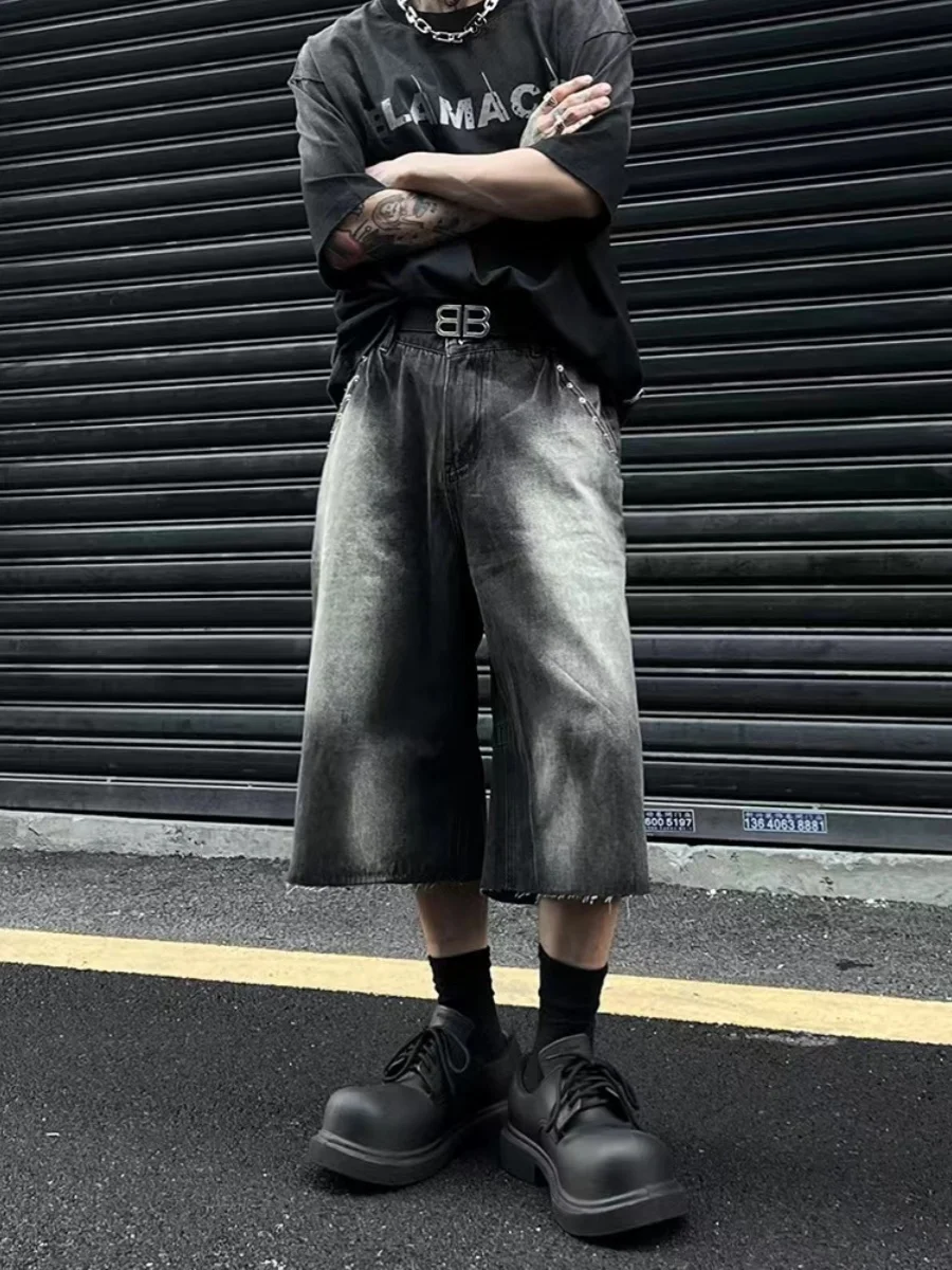 

Мужские джинсовые шорты в американском ретро-стиле, летние, свободные, прямого кроя, с широкими штанинами, шестидетальные, стильные и эффектные, в японском стиле