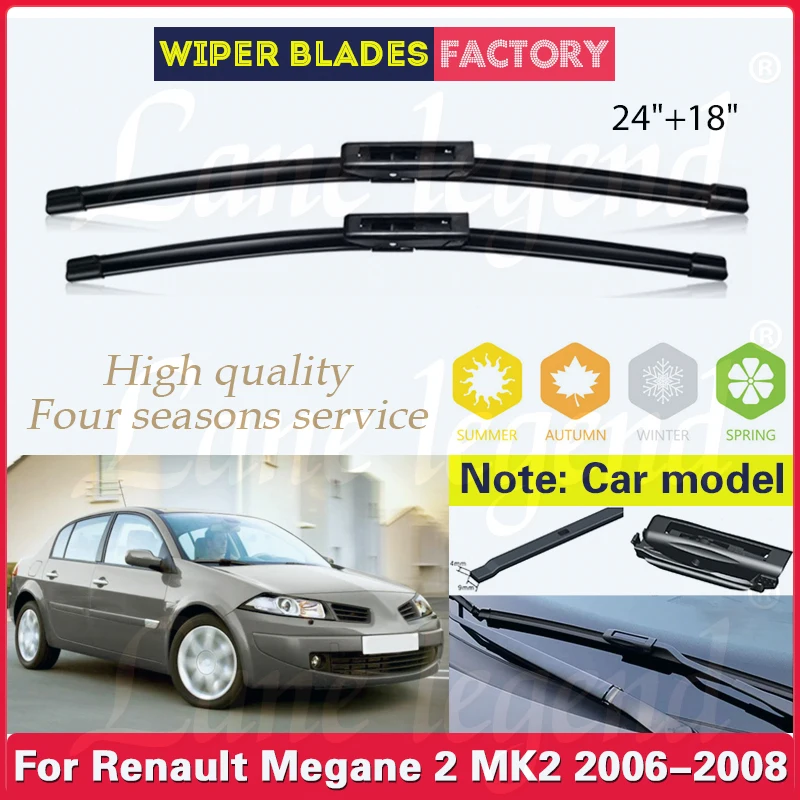 

For Renault Megane 2 MK2 2006 2007 2008 Front Wiper Blades Windshield Windscreen Window Car Rain Brush Car Accessories 24"+18"