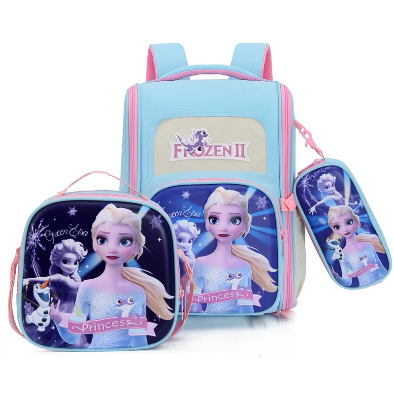 Disney Girl Boy School Bag Set of 3pcs Grade 1-3 Frozen Spider Man Primary Student Shoulder Orthopedic Backpack Mochila Escolare