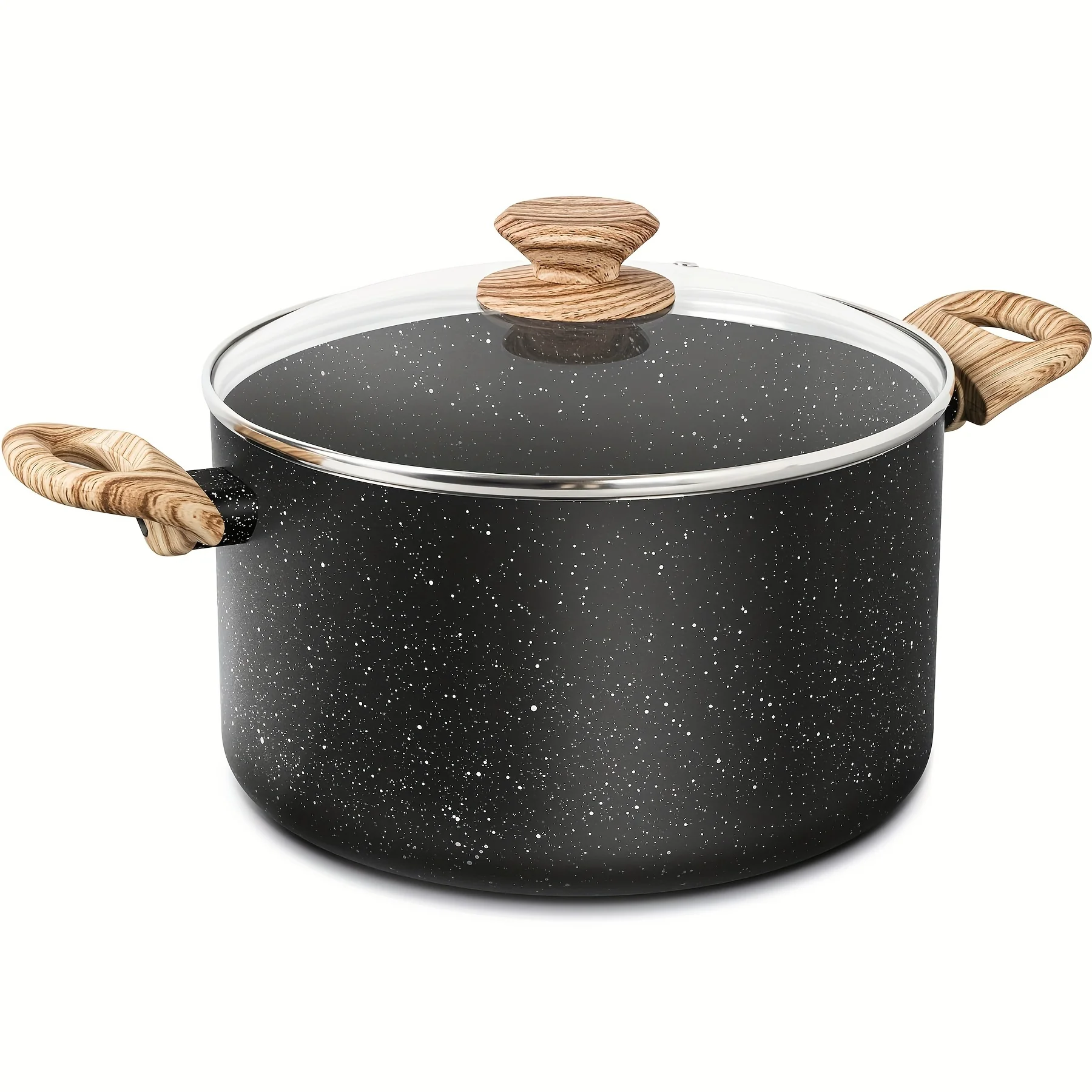 

6 Quart Nonstick Stock Pot with Lid - Induction Compatible, Stay-Cool Handle, Black Granite (Aluminum)