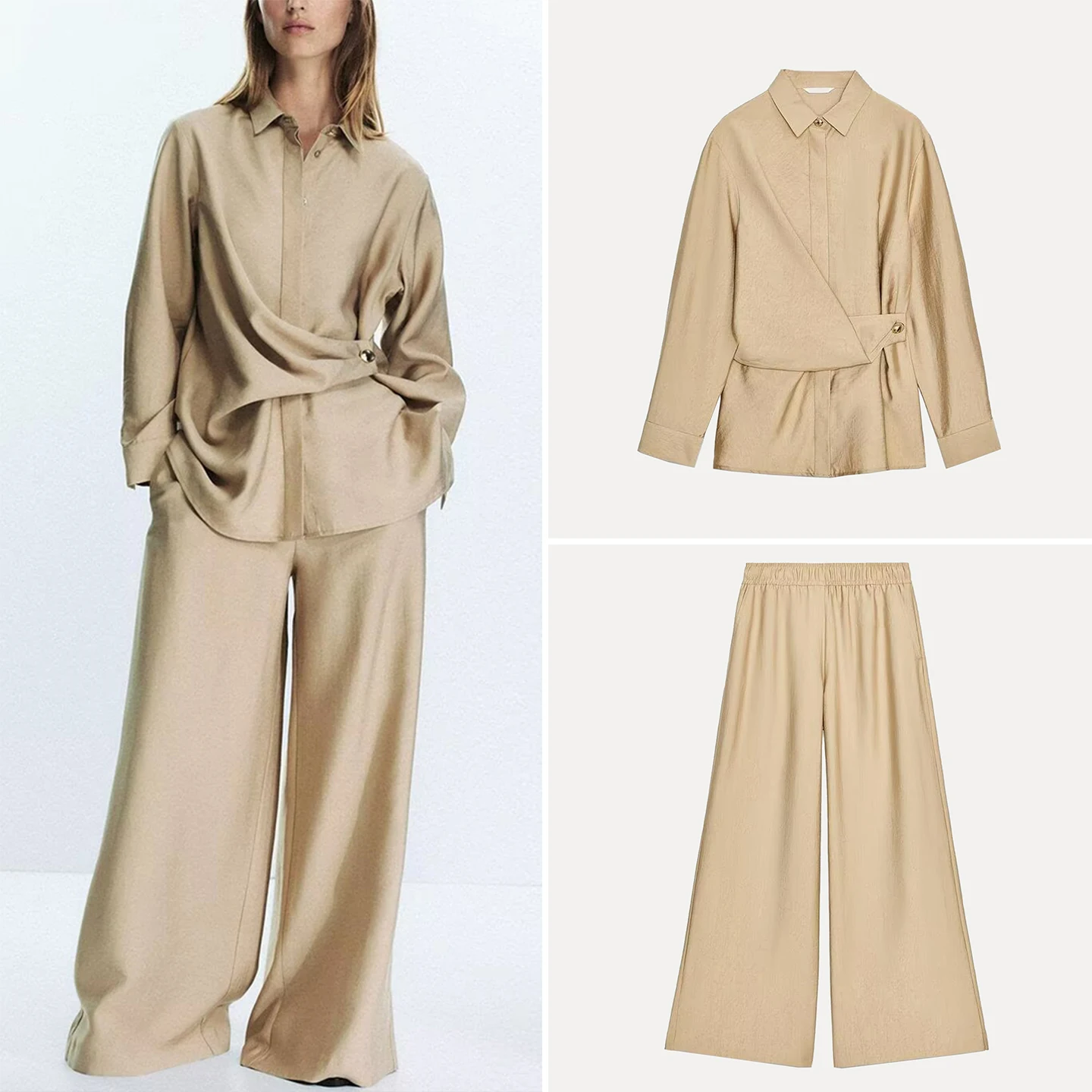 

Женский комплект Faion irt и широких брюк из полиэфирного волокна, украшенный пуговицами, дышащий ort Sve, одежда Four Seasons