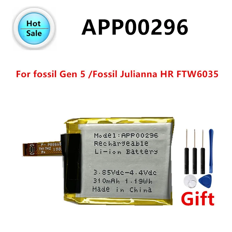 Replacement Battery For Apack APP00296 for fossil Gen 5 /Fossil Julianna HR FTW6035 310mAh 3.8V +Tools