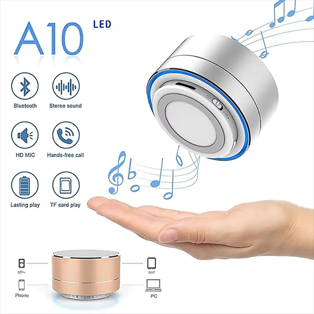 A10 Wireless Blue Tooth Speaker Small Steel Gun Subwoofer Portable Mini Gift Card U Disk TF Outdoor HD Mic Stereo Sound