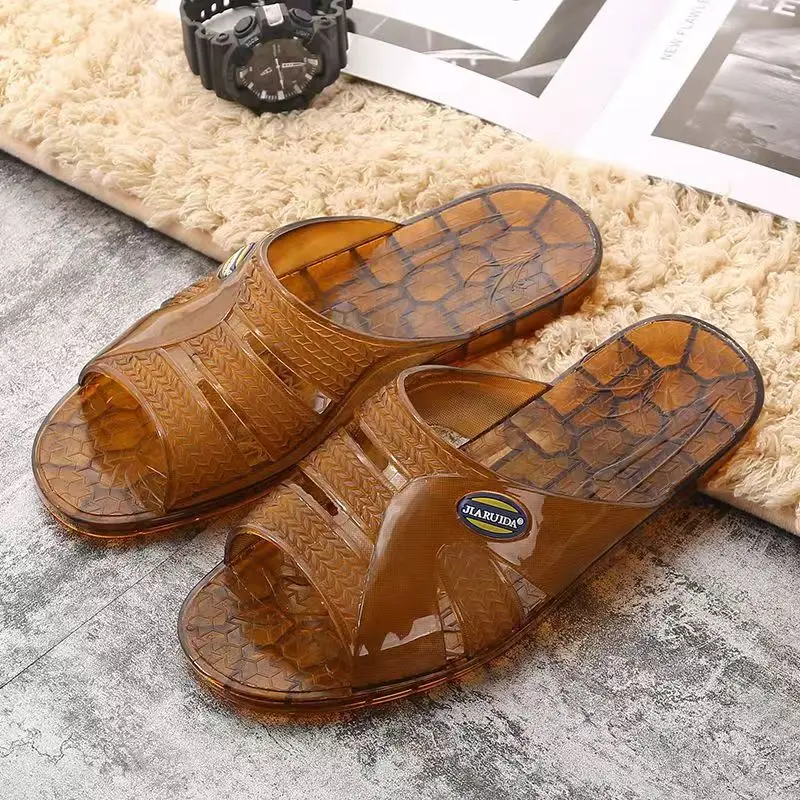 Man's Summer New One Word Flat Sole Transparent Crystal Slipper Soft Sole Non Slip Anti Odor Home Slippers Bathroom Slipper