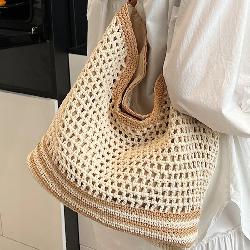 

Meet You Summer Hollow Out Weaving Straw Bag Large Capacity Knitted Tote for Women Females Bag Simple Handbags and Purses