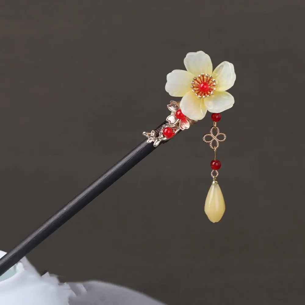 Classic Tassel Flower Hair Stick Wood Hair Fork Pearl Hair Stick Hair Accessories Chinese Style Hanfu Hair Stick Ladies