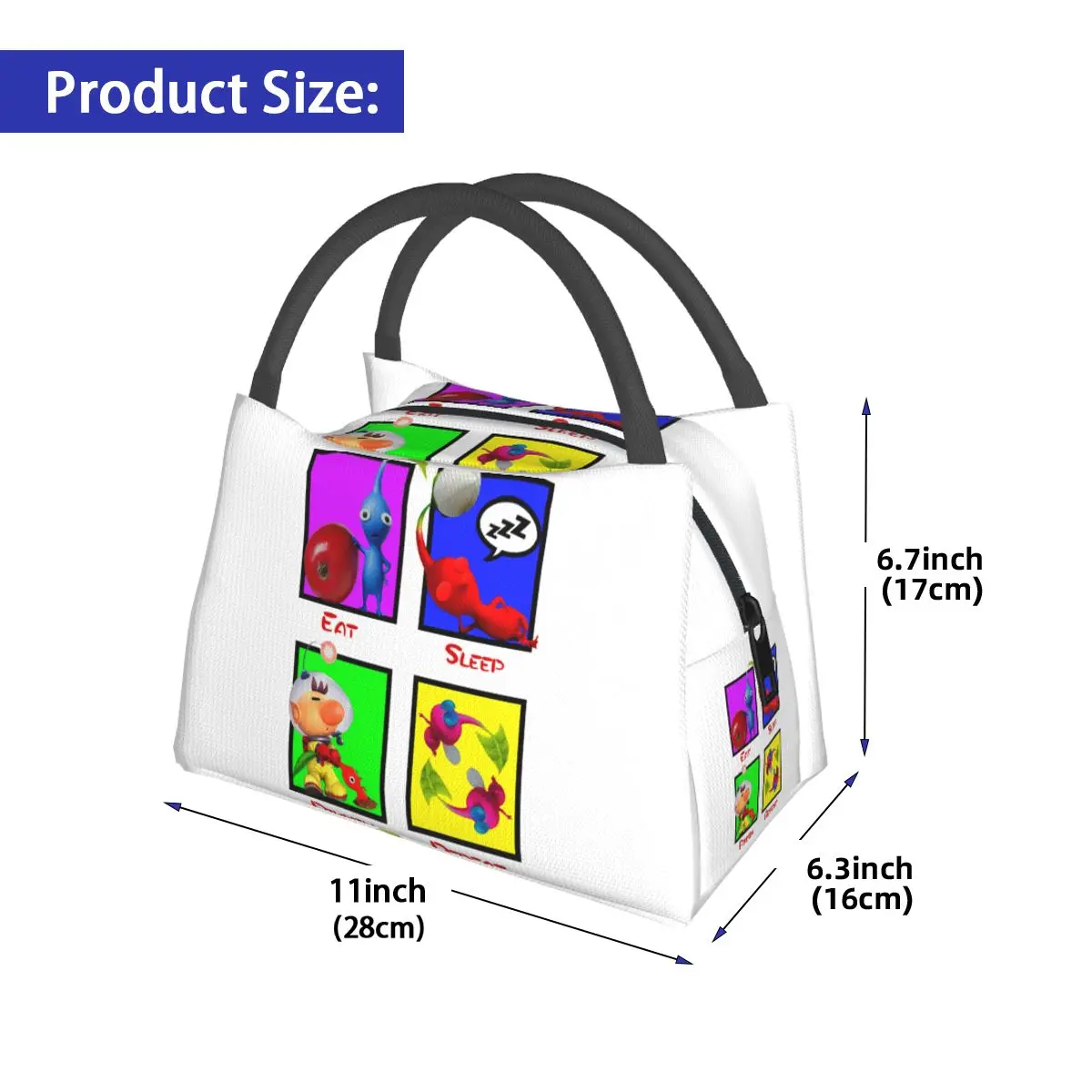 Eat Sleep Pikmin Repeat Insulated Lunch Bag for Women Bento Storage Food Boxes Leakproof Container Cooler Thermal Lunch Box Tote
