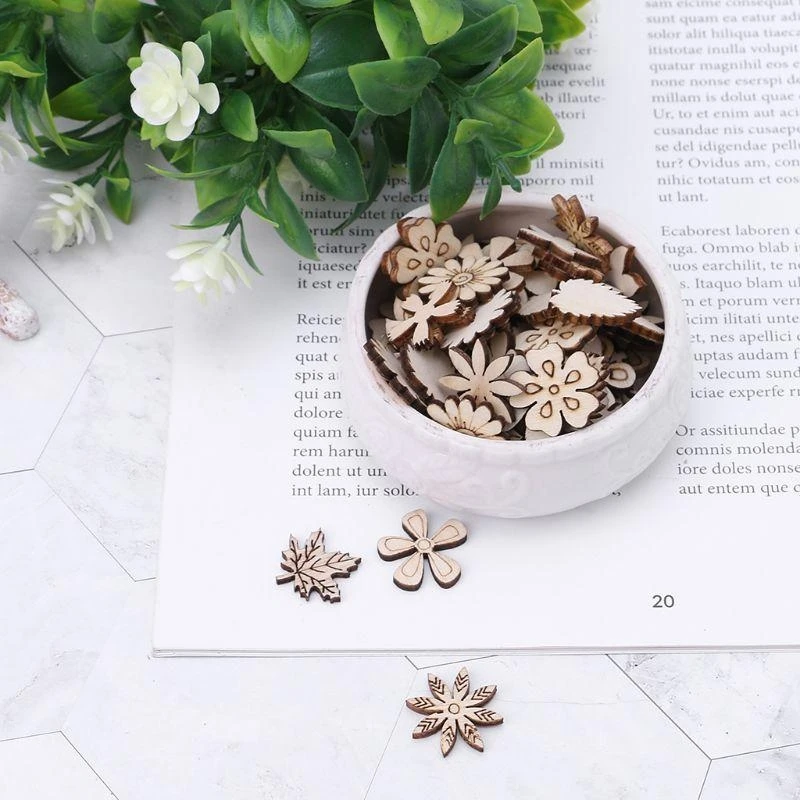 100 Pcs Flower Leaves Wooden Slices Party Props Embellishments Gift Tag