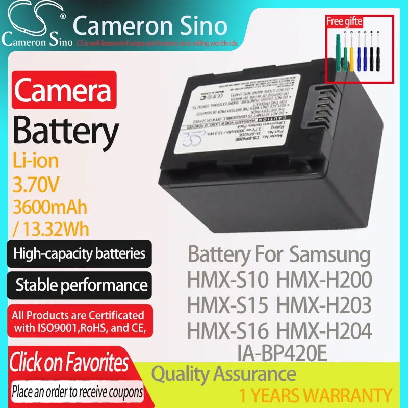 CameronSino Battery for Samsung HMX-S10 HMX-S15 HMX-S16 HMX-H200 HMX-H203 fits Samsung IA-BP420E Digital camera Batteries 3.70V