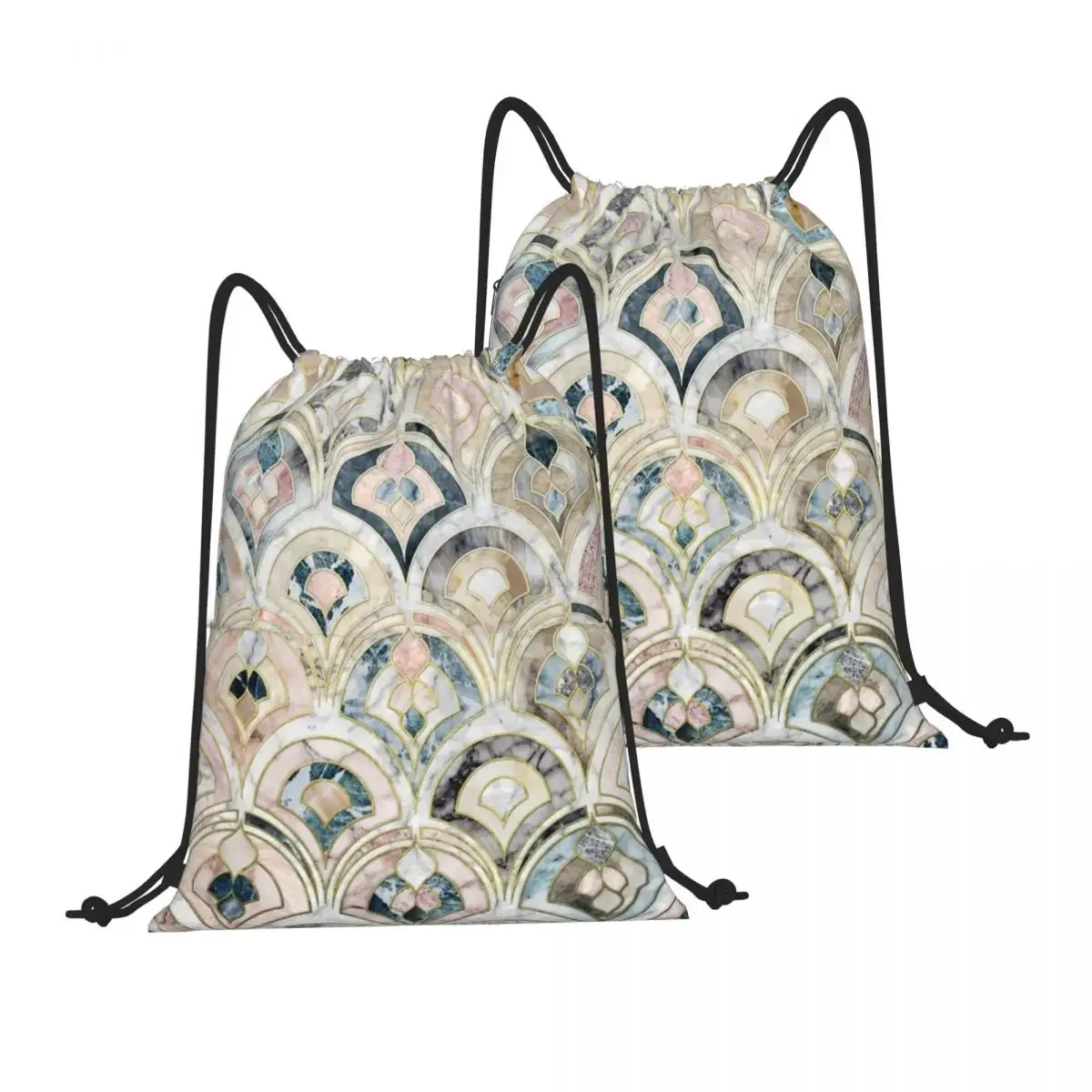 Drawstring Backpack Art Deco Marble Tiles In Soft Pastels Shoulder Bag Zipper Pocket Sports & Travel Hikes Portables Bag