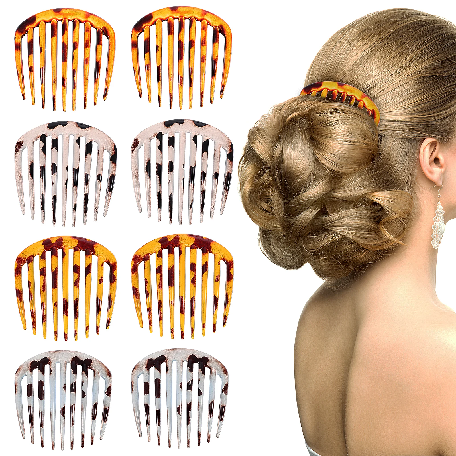

8 Pcs Hair Combs Side Clips for Women Thick French Bun Accessories 4 Colors Durable Practical Wedding Everyday Use