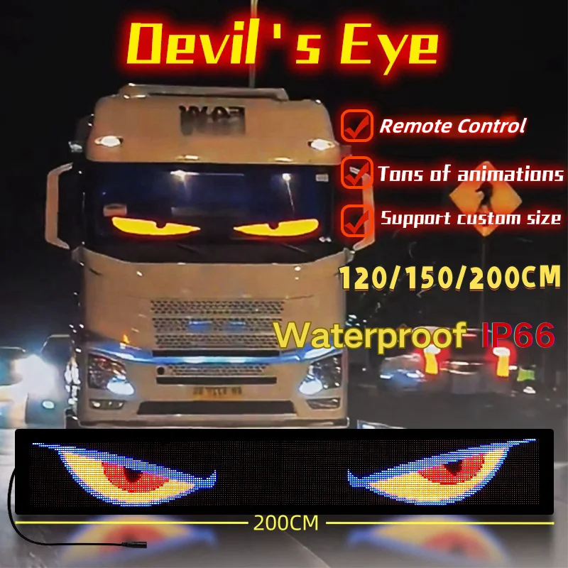 Remote Control Truck Windshield Devil Eye Colorful Lamp Animation Soft Screen LED Matrix Pixel Panel Foldable Lighting For Car