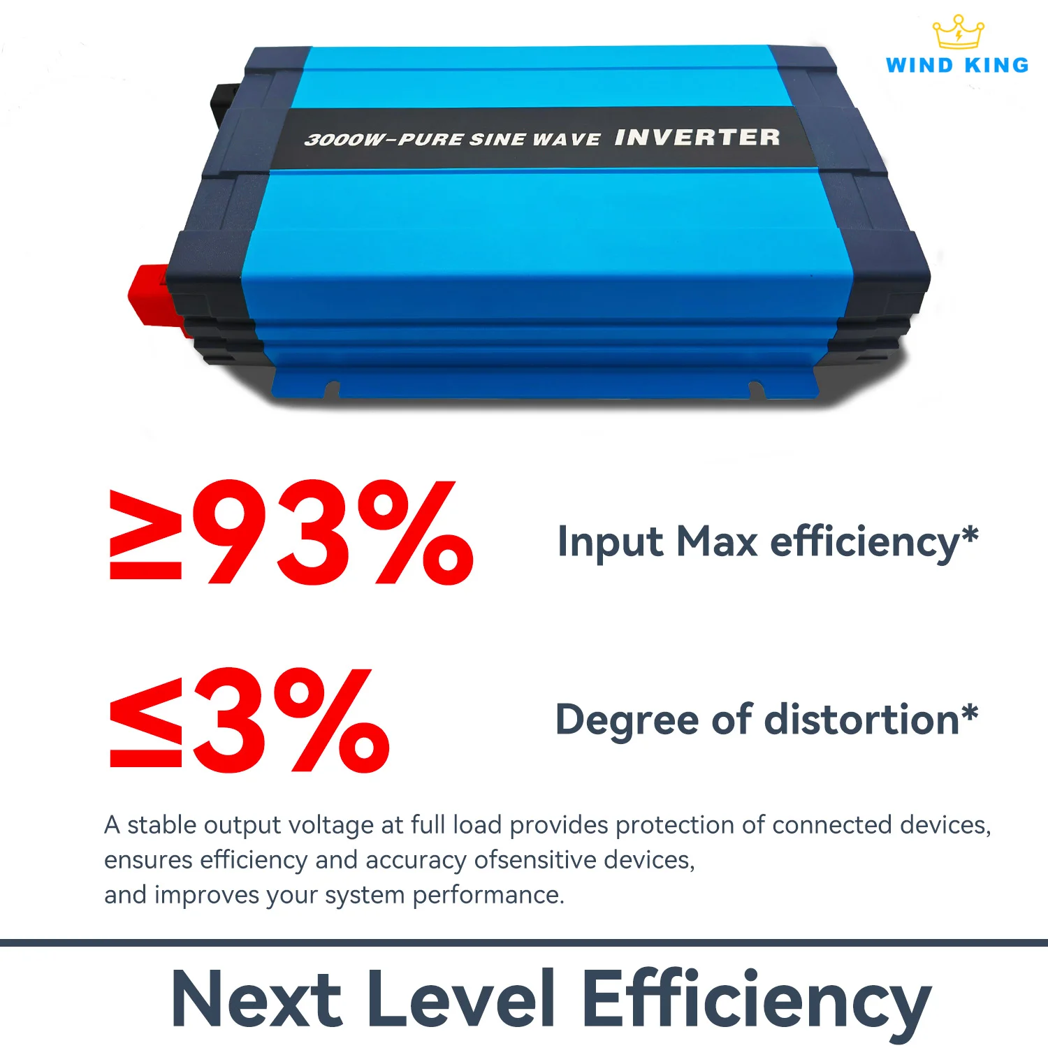 WindKing 가전 제품용 순수 사인파 하이 퀄리티, CE FCC 인증 순수 구리 인버터, 3000W 풀 파워 출력 가짜 없음.