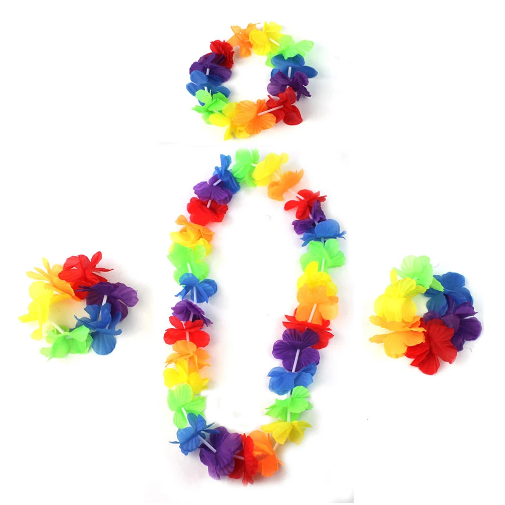 

4 Pcs Wreath Set Flower Necklace Headb Bracelet Headpiece Hawaii Party Beach Gathering Decor Lightweight Comfortable