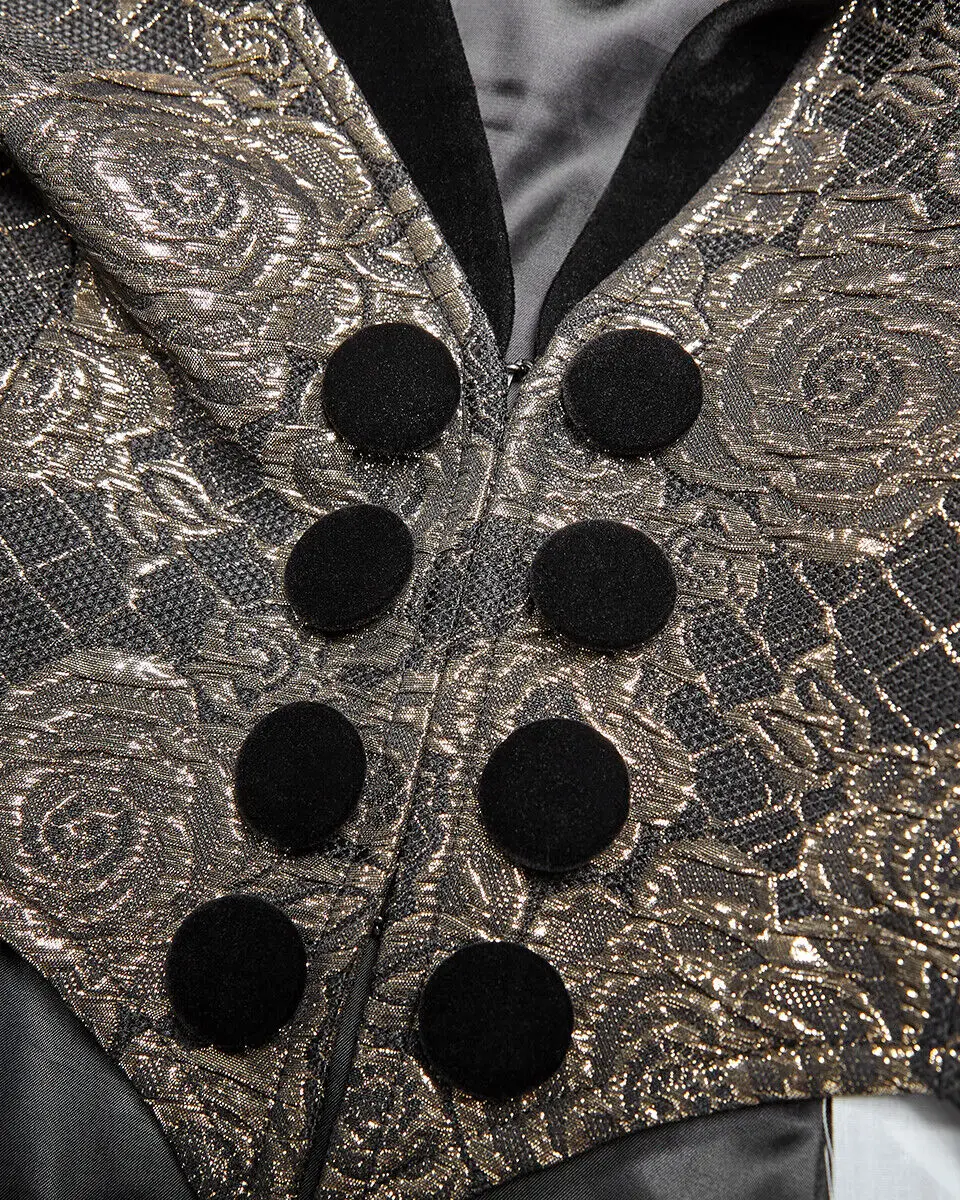 Punk Rave Mens Gothic Tailcoat Jacket Black Gold Brocade Steampunk Aristocrat