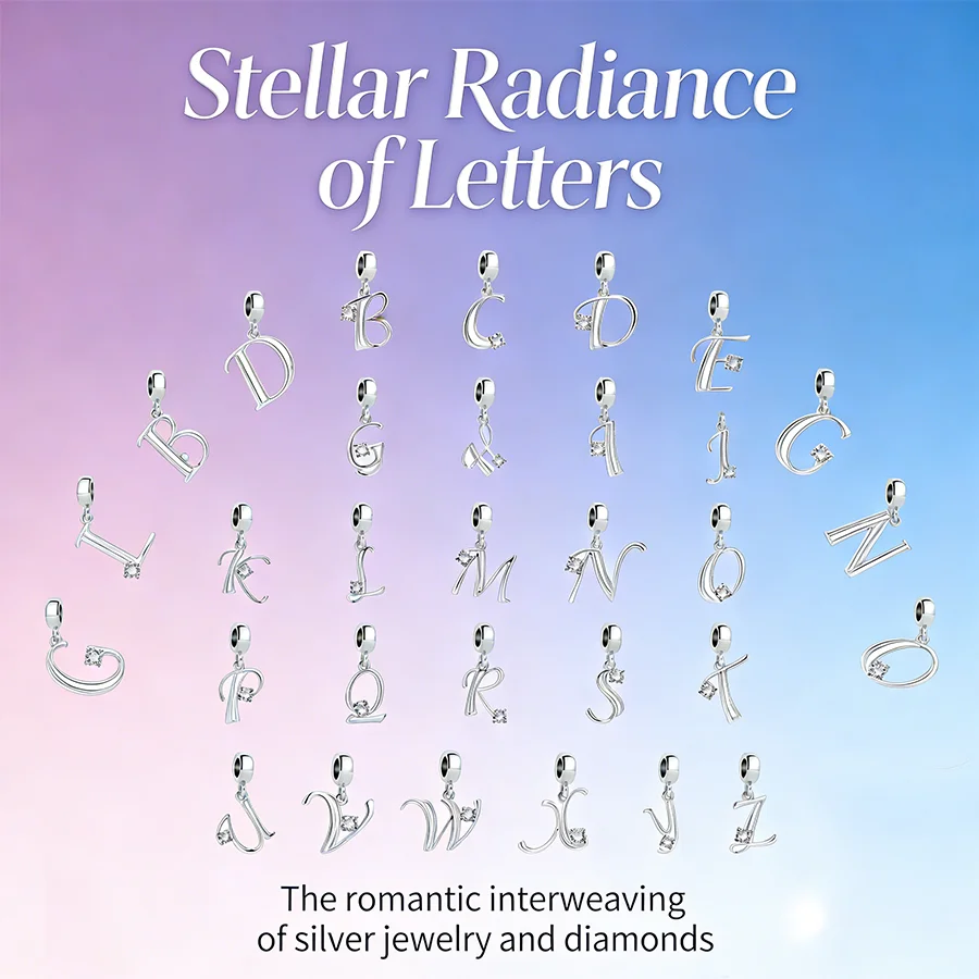 925 Silver Script Alphabet A-Z Letter Dangle Charm Bead Fit Bracelet Necklace DIY Custom Name Initial Jewelry Women Gifts