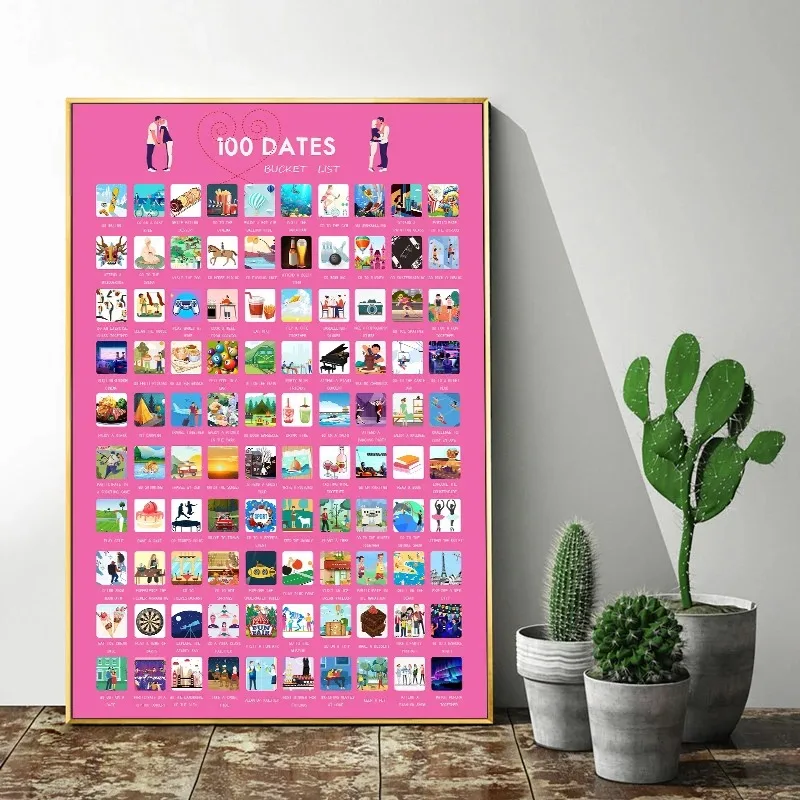 Top 100 Dates Bucket List Wall Art Canvas Painting Nordic Posters And Prints Wall Pictures For Living Room Home Decoration