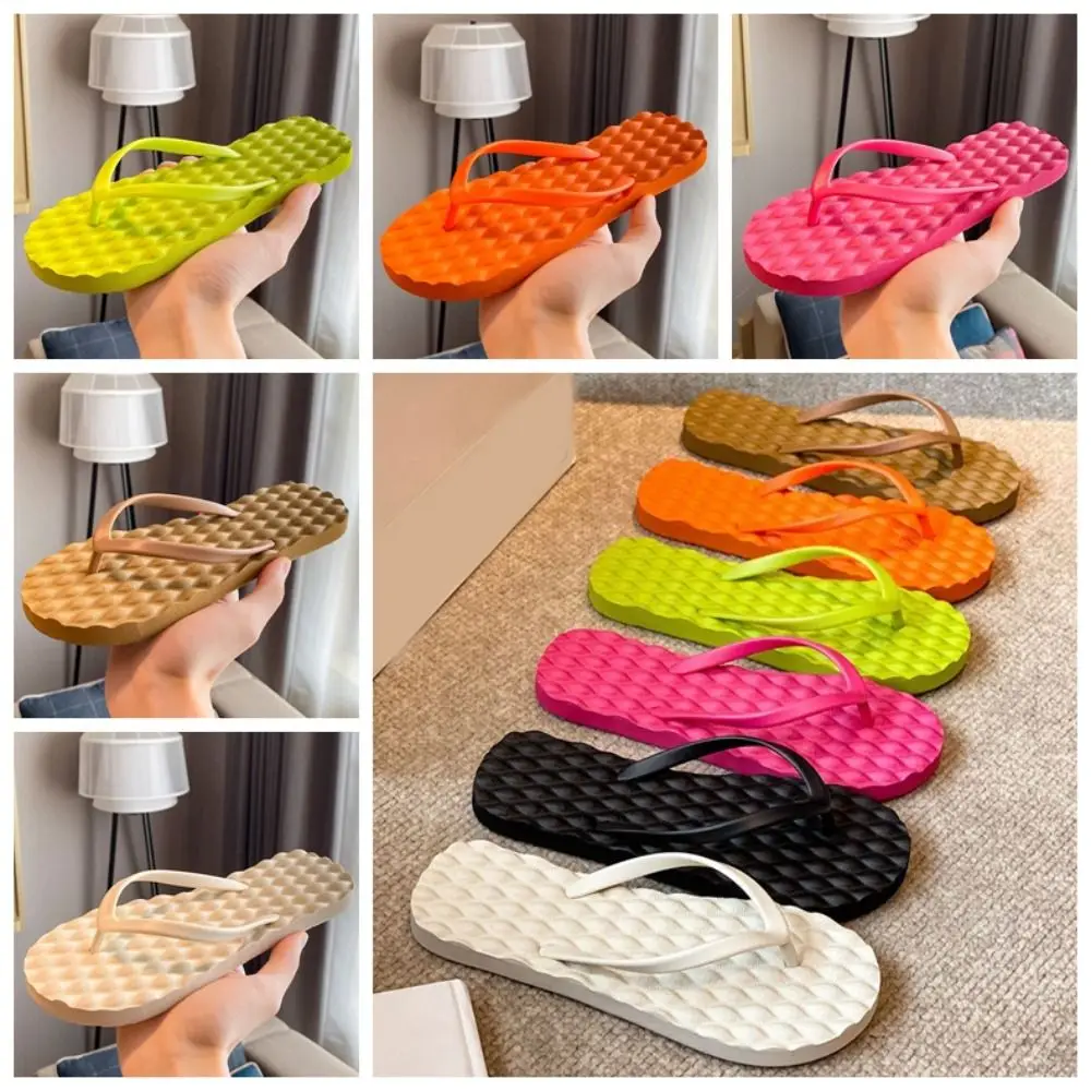 Lightweight Solid Color Flat Soled Slippers Massage Anti Slip Platform Flip Flops Beachwear EVA Home Slides Sandals Bathroom