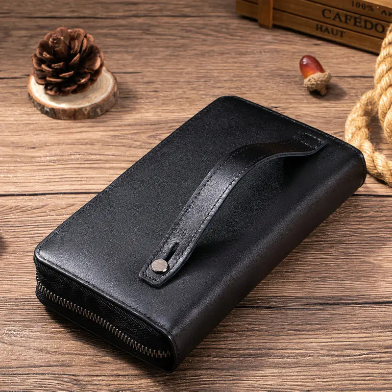New Men Vintage Genuine Leather Long Wallet Anti-magnetic Blocking Coin Pocket Purse Male Clutch Handbag