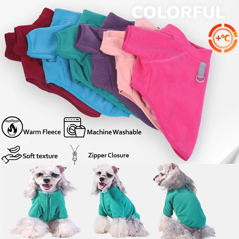 Fashion Soft Fleece Pet Clothes Small Dogs Winter Warm Dog Coat Zipper Jacket Puppy Cat Vest With D-Ring for Dog Harness Ropes 