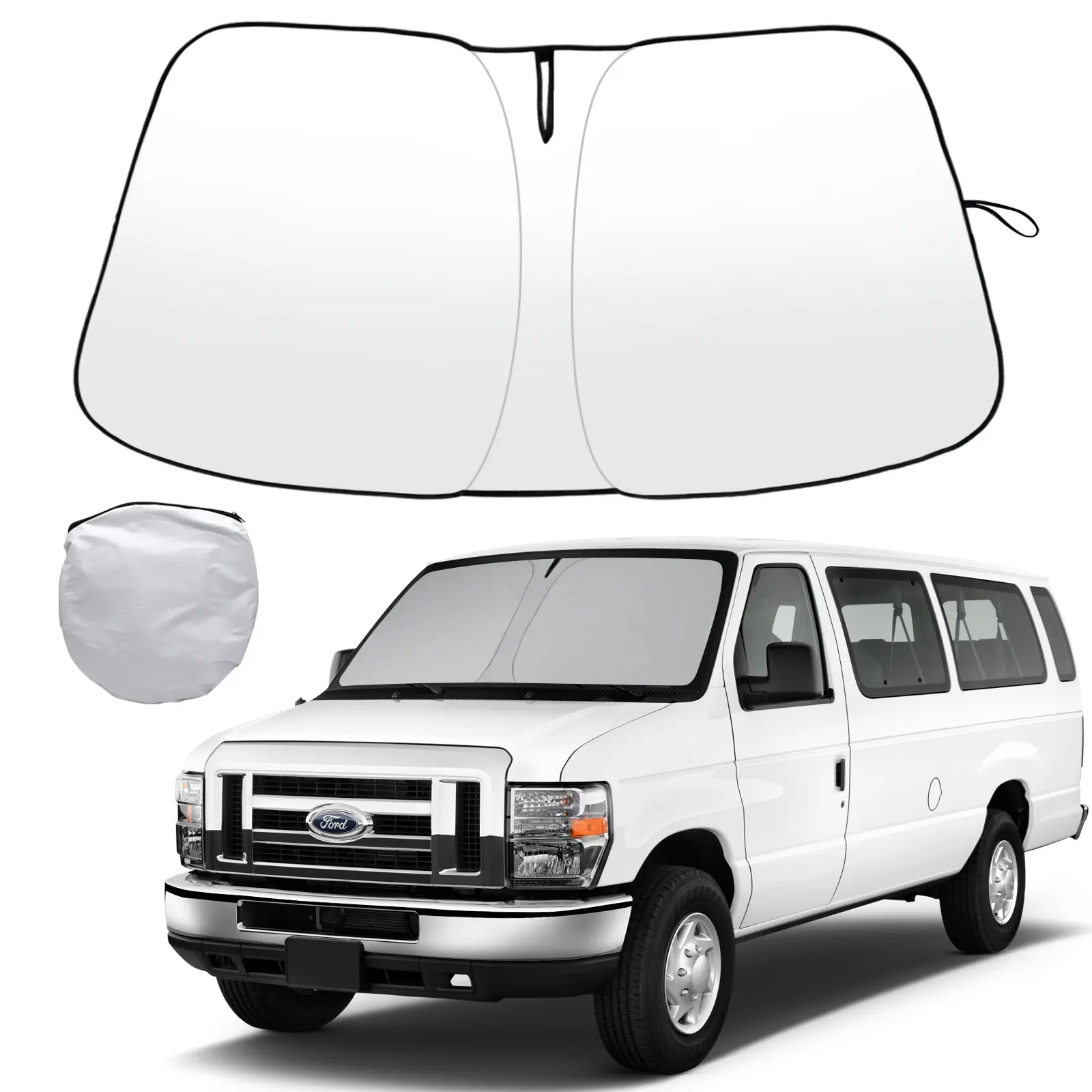 Parasol de parabrisas para Ford Econoline Serie E 1992-2025 Van & Motorhome E-150 E-250 E-350 E-450 Parasol bloquea rayos UV