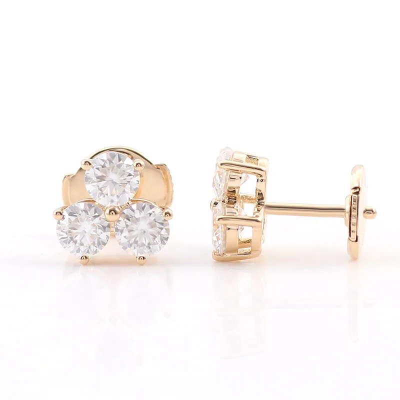 Provence 18K Three Stone Moissanite Earrings for Women Round Cut 1.2CT D Color Sparkling Luxury Fine Jewelry Custom Earrings