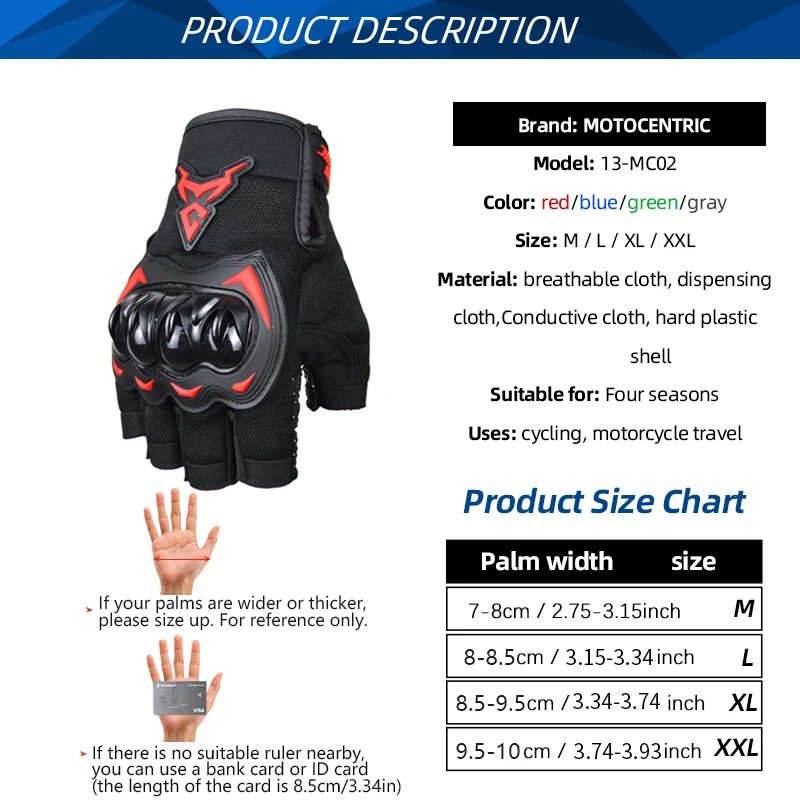 MOTOCENTRIC Summer Motorcycle Gloves Half Finger Breathable Motorcyclist Gloves ATV MTB Cycling Gloves Anti-fall Palm Guard Moto