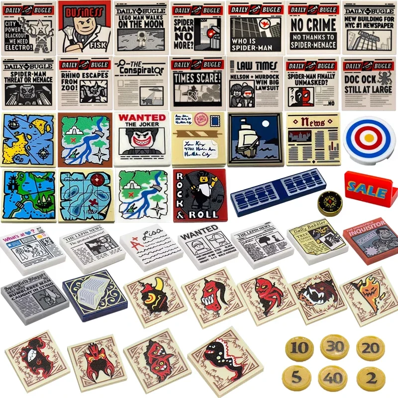 City Street Building Blocks View Printed News Poster Bricks Food Pizza Map Furniture Game Console Toy Collection Gifts Boys