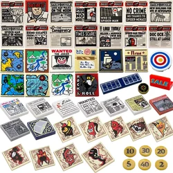 City Street Building Blocks View Printed News Poster Bricks Food Pizza Map Furniture Game Console Toy Collection Gifts Boys