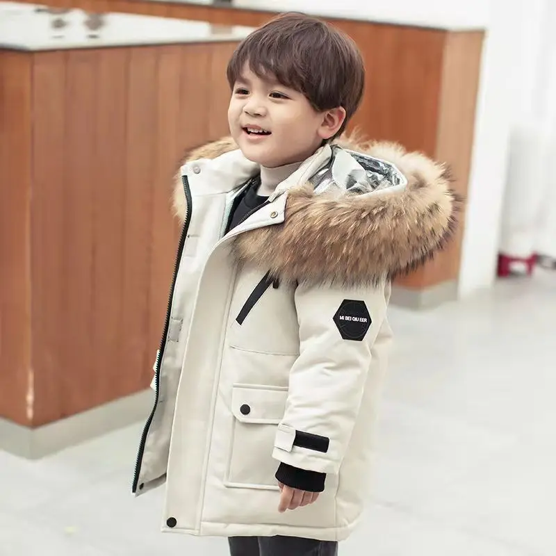 Winterwarme Daunenjacke für Kleinkinder, die laufen lernen, mit Kapuze, Jungen- und Mädchenbekleidung, Outdoor-Jacke mit dickem Wollkragen – Detail 24