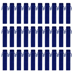 100Pcs Velvet Pen Pouch Blue Drawstring Pen Bag Single Pen Sleeve Holder Pencil Bag For School Office Business Gift
