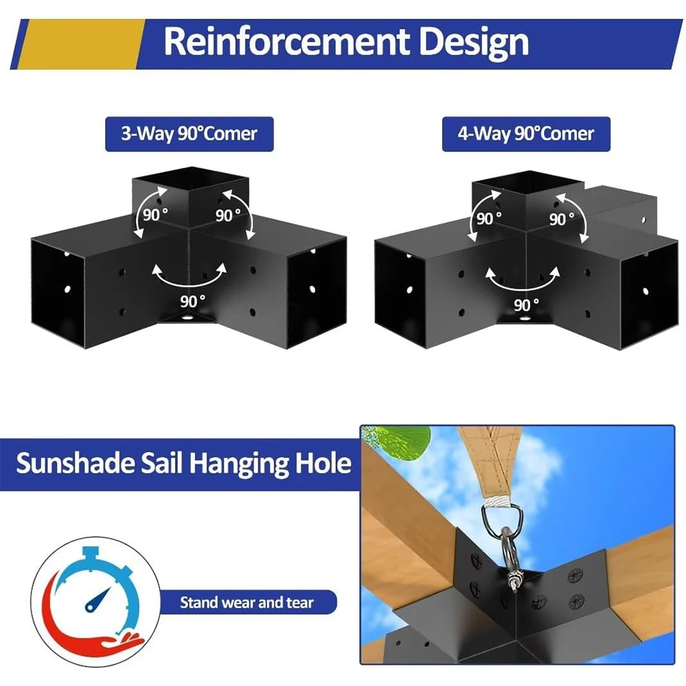 Kit de Base de poste DIY para carpintería con soportes de 3 vías, Kit de soporte para pérgola, Kit de soportes para Gazebo para Gazebos, Patio, Pergolas, cabina de troncos