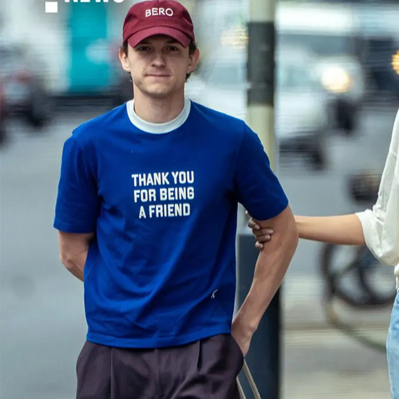 Tom Holland Street Style Thank You for Being A Friend Collar Graphic T Shirt Unisex Loose Oversized Harajuku Streetwear Cotton
