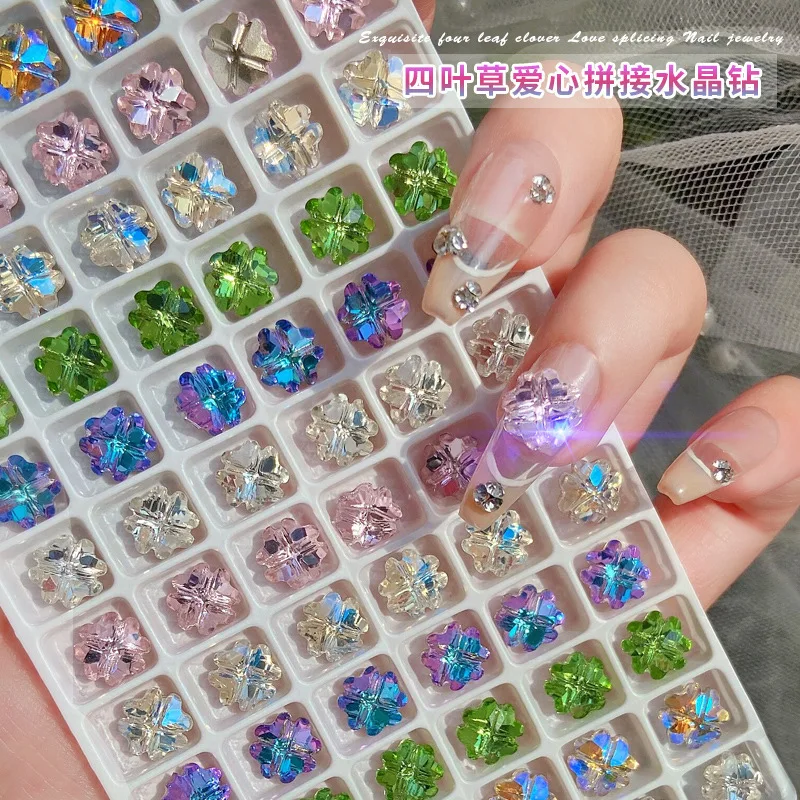 

2Pcs Nail Art Gemstone Clover Diamond Decoration Super Flash Crystal K9 Nail Accessories New Pointed Bottom Petal Rhinestones