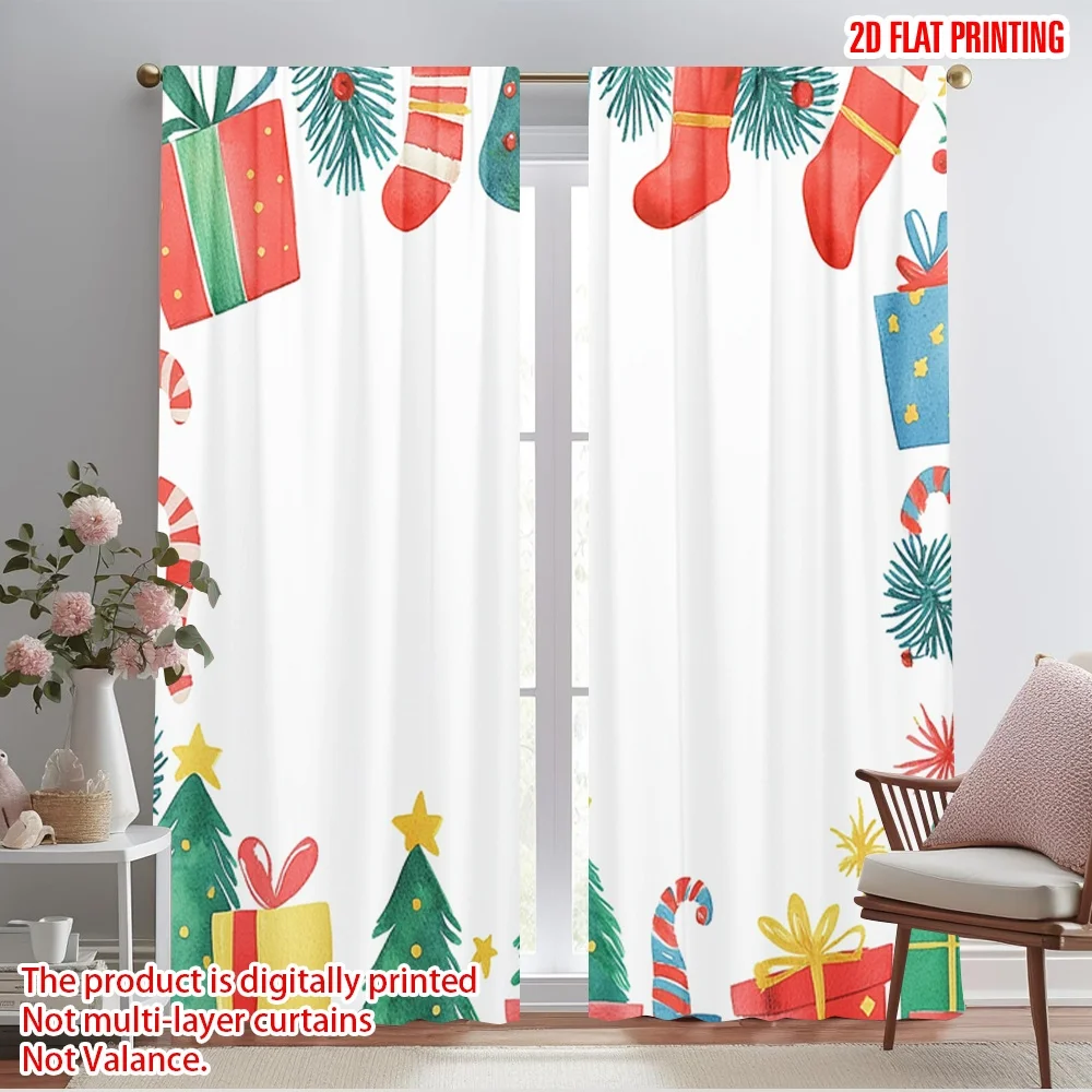 2pcs,2D plane printing Popular Curtains Christmas Tree Gift Stocking Celebration (2) Polyester Woven (without rod) All Seasons