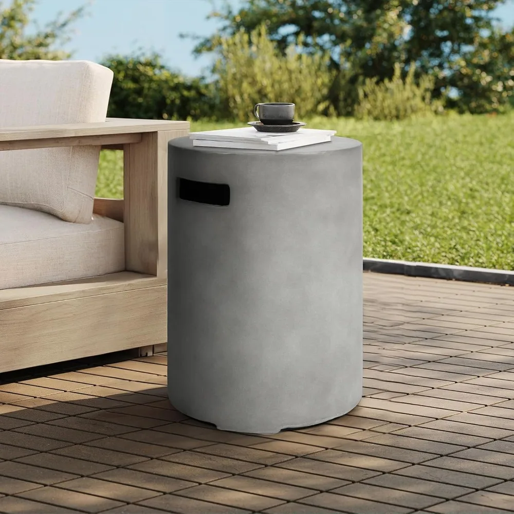 

Propane Tank Cover Table 16x16x20H Round Propane Tank Storage Hideaway Box for Gas Fire Pits, Gary Concrete Gas Tank Holder Outd