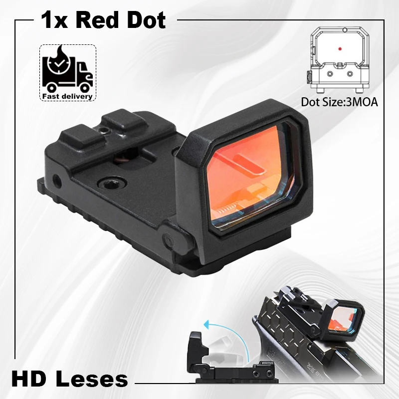 Tactical Flip Up 1x Red Dot Sight Holographic Reflex Fold Mini Scope For MOS Glock Or Slide Cut Pistol Mount Base Optics Sight