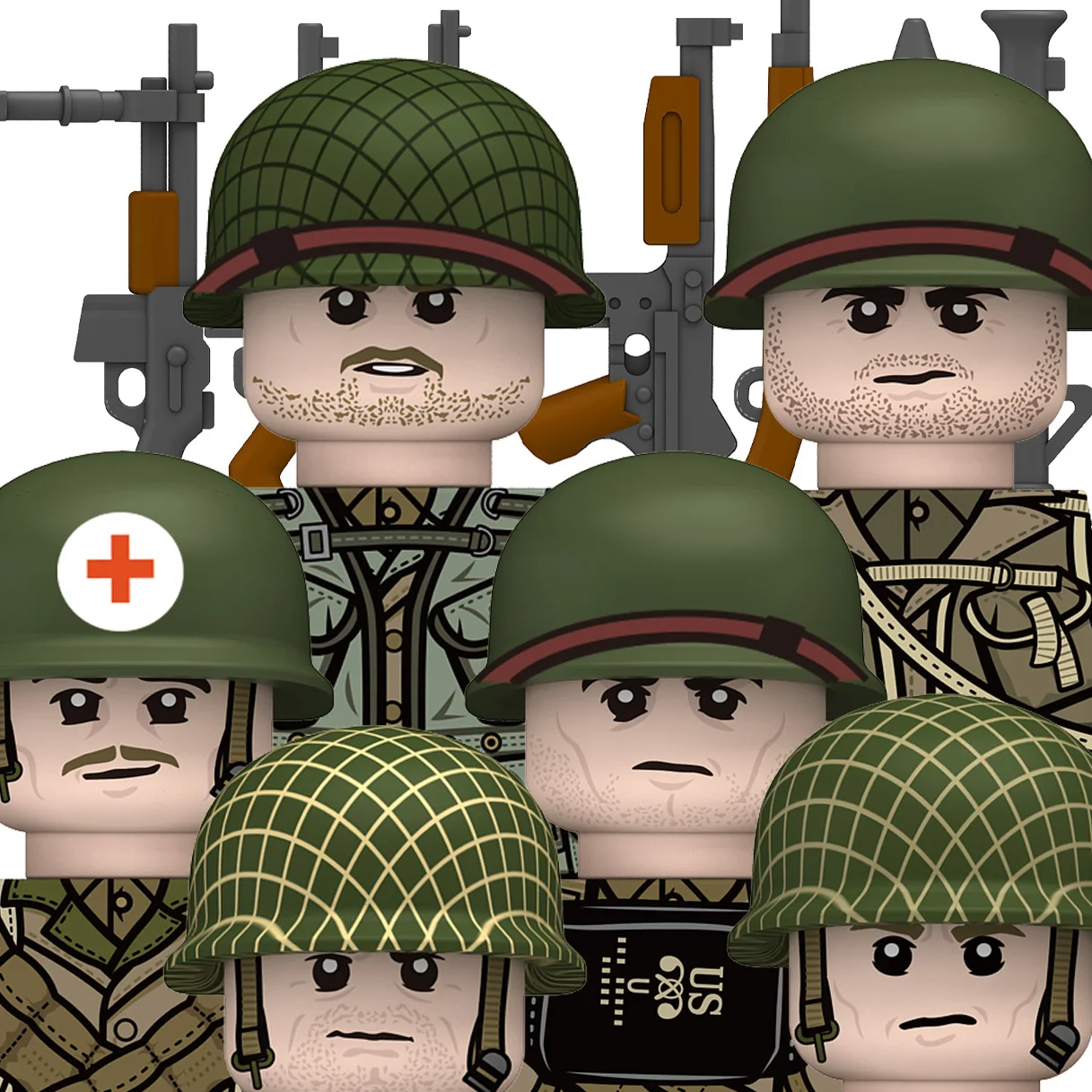 

MOC WW2 Military US Army Ranger Figures Building Blocks Soldiers Army Weapons M1 Carbine Bazuca Bar Gun Bricks Toys Kids Gift