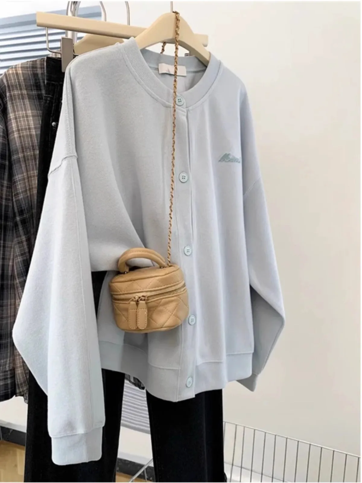 

plus Size 2300 Pounds Baseball Jacket Women's Casual Loose Slimming Autumn Winter Sweatshirt Open Cardigan Korean Style Polye...