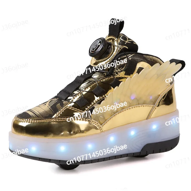 

Students Can Skate and Walk Double-wheel Light Skates Boys and Girls Wings Flash Roller Skates