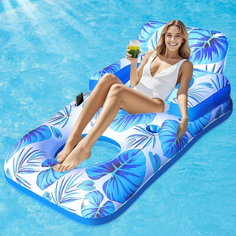 

Pool Floats Adult Pool Floaties with Cup Holder and Phone Holder Pool Lounger Float with Headrest Backrest and Footrest 65 Thic