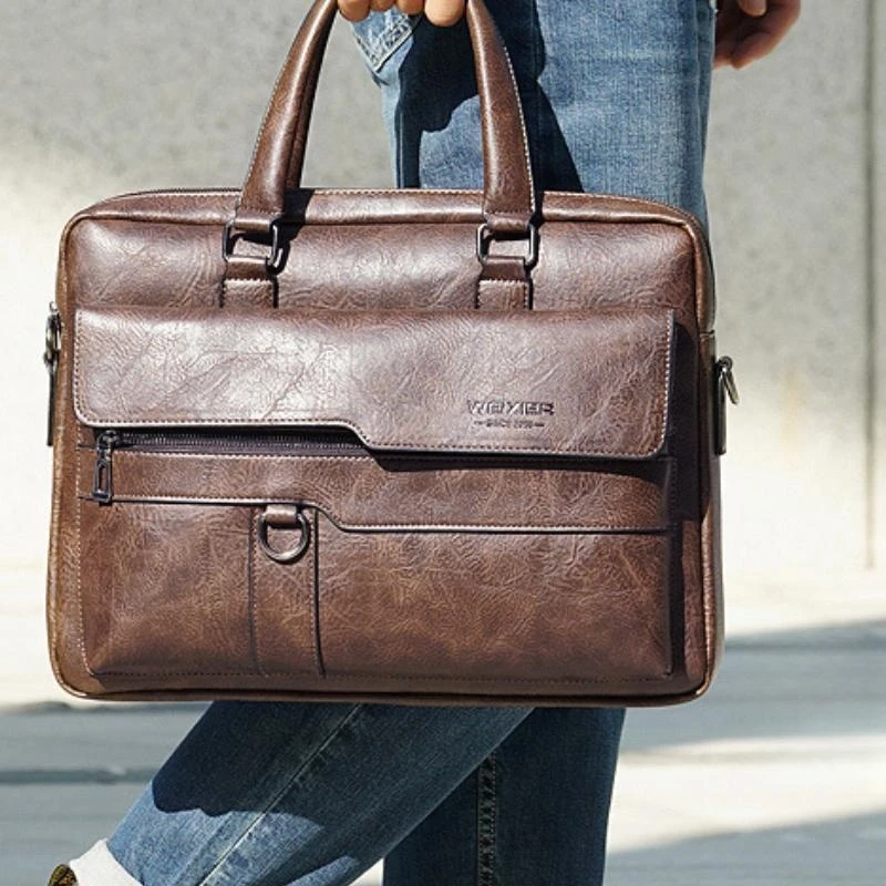 Neue Herren Aktentasche Tasche hochwertige Business berühmte Marke Pu Leder Schulter Umhängetaschen Büro Handtasche 14-Zoll-Laptoptasche