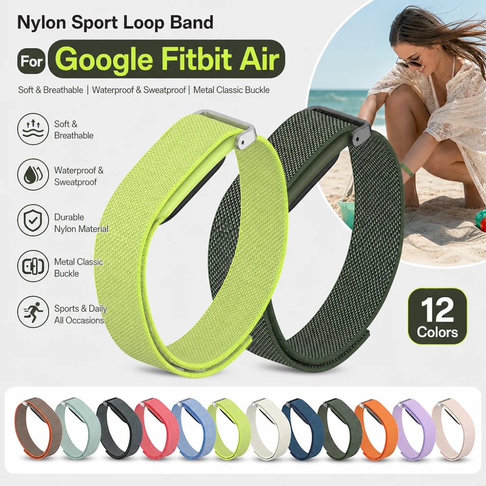 Premium Woven Nylon Strap for Google Fitbit Air Band Lightweight Sport Replacement Band TPU Case for Google Fitbit Air Daily Use