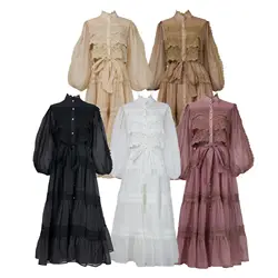 Luxury Long Dresses Women 2026 Spring Summer Embroidery Ruffle Lace Pearl Hollow Out Party Midi Dress Shirt Full Sleeve Vestidos