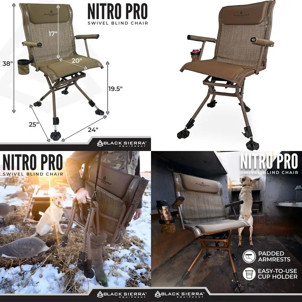 

Black Sierra Heavy Duty Swivel Hunting & Camping Chair Supports 300 Lbs, XL 360° Silent Swivel for Hunting Blind, Portable Groun
