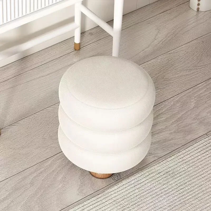 Light Luxury Cream Dressing Stool Scandinavian Modern Minimalist Small Household Round Stool Chair Lamb\'s Wool Makeup Bench