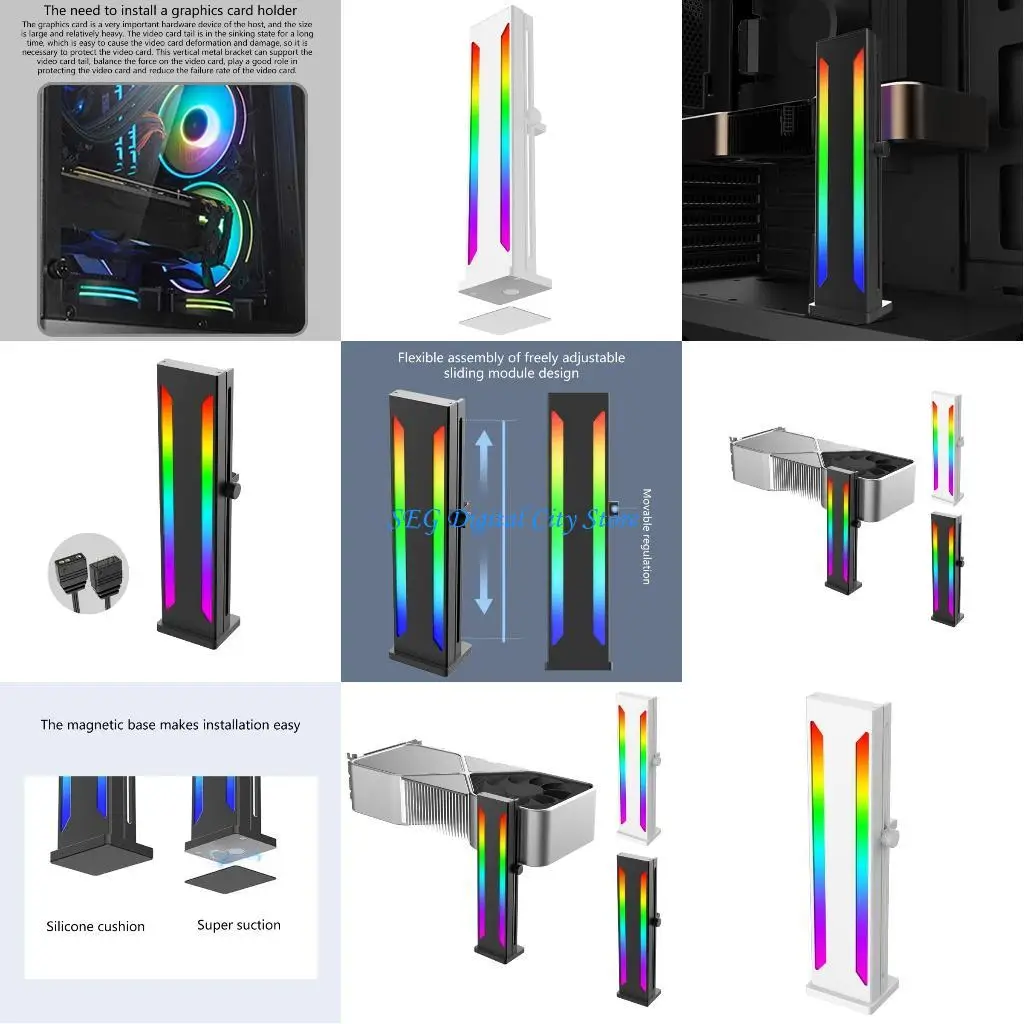 

U75B Video Card Holder GPU Support Bracket with ARGB LED, Aerospace Aluminum GPU Stand for Enhanced Stability